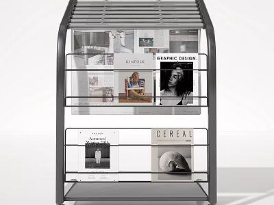 Modern Metal Frame Bookcase With Multiple Shelves And Design Magazines 3d model