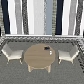Casual Sofa Set With Two Single Chairs Coffee Table And Striped Wall In Living Interior