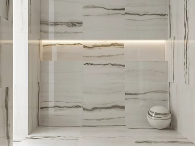 Elegant Marble Wall Tiles Interior Design With Recessed Lighting And Decorative Sphere 3d model