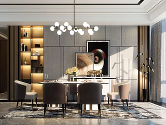 Light Luxury Dining Table and Chair Combination 3d model