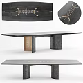 Unique Black Dining Table With Gold Decorative Patterns And Stylish Metallic Base Design 3d model