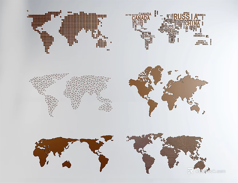World Map Wall Decor With Various Designs And Colors For Home Decor 3d model