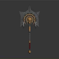 Spiked Weapon With Circular Central Decoration And Metallic Chain Handle Design 3d model