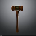 Wooden Gavel With Red Head Handle And Gold Decorative Band On Gray Background