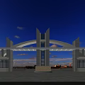 Modern Style Entrance Gate Featuring Arch Design Symmetrical Structure Glass Windows And Blue Sky