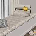 Cozy Bay Window Nook With White Cushion Dinosaur Toy Striped Pillow And Wooden Cabinet