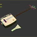 Traditional Chinese Ruan Instrument With Pink Floral Green Leaf Design And White Art Painting Tool