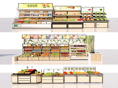 Fresh Fruits And Vegetables Display With Multi Tiered Shelves And Labels 3d model