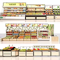 Fresh Fruits And Vegetables Display With Multi Tiered Shelves And Labels