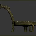 Ancient Bronze Oil Lamp With Long Curved Handle And Three Legs Circular Tray
