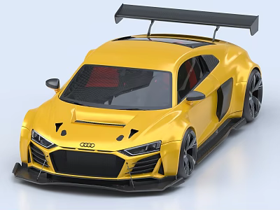 Yellow Audi Sports Car With Black Rear Spoiler Red Interior And Sporty Design 3d model