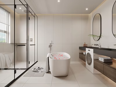Bathroom Washing Machine Bath Shower Area 3d model