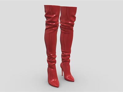 Red Shiny Over The Knee Boots With Stiletto Heels And Pointed Toe 3d model