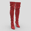 Red Shiny Over The Knee Boots With Stiletto Heels And Pointed Toe