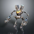 Detailed Mechanical Robot Creature Character With Metallic Body Joints And Golden Luminous Core