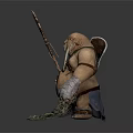 Fat Fantasy Character Holding Trident With Tattered Clothes And Net
