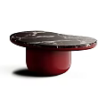 Modern Marble Coffee Tables With Circular Oval Shapes And Gray Red Pedestal Bases