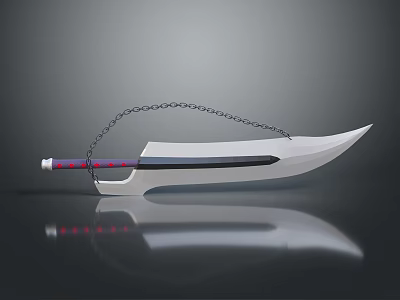 Decorative Sword With Sharp Long Blade Red And Black Handle And Hanging Chain 3d model