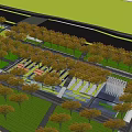 Vibrant Park Landscape With Colorful Paved Areas Trees And Recreational Spaces