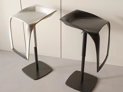 Modern Design Bar Stools in White and Black with Square Base and Streamlined Structure 3d model