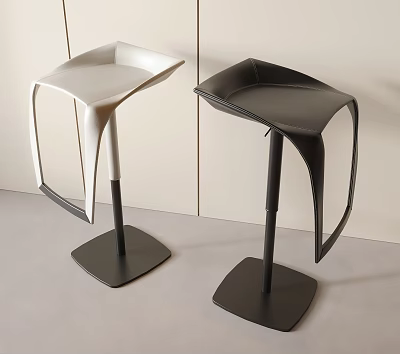 Modern Design Bar Stools in White and Black with Square Base and Streamlined Structure 3d model