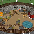 Park Landscape Featuring Tigers Red Small House Pool Stones and Trees