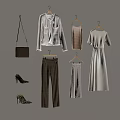Stylish Women's Clothing Collection With Blouse Dress Pants Handbag And Heels