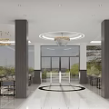 Elegant Modern Restaurant Interior Design With Crystal Chandelier Columns Dining Tables And Large Windows
