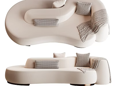 Modern Sectional Sofa with Neutral Color Pillows and Cozy Throw Blanket 3d model
