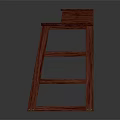 Red Wooden Desk Workstation With Upper Shelf And Lower Layered Storage Shelves