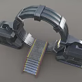 Sci Fi Metal Ring Structure Design With Square Bases Ramp Steps And Lighting