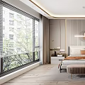 Modern Bedroom Interior Design With Bed Headboard Round Mirror Bedside Tables Wall Light And Rug