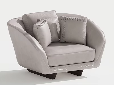 Modern Light Gray Single Seater Sofa with Stitched Cushions Curved Armrests and Dark Wooden Legs 3d model