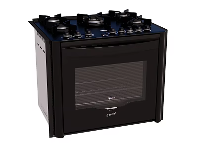 Black Kitchen Appliance With Gas Stove Top Control Knobs And Built In Oven 3d model