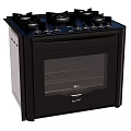 Black Kitchen Appliance With Gas Stove Top Control Knobs And Built In Oven