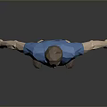 Man In Blue T Shirt And Blue Shorts Standing Against Gray Background