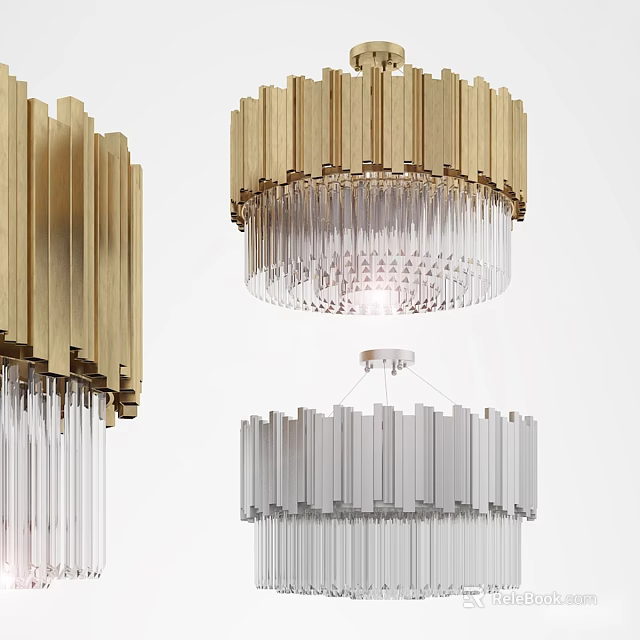 Modern Chandelier Design Featuring Gold Silver Metal Frames And Hanging Glass Strips 3d model 