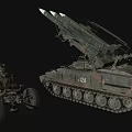 Military Tank Equipped With Missile Launcher And Side Weapon Systems