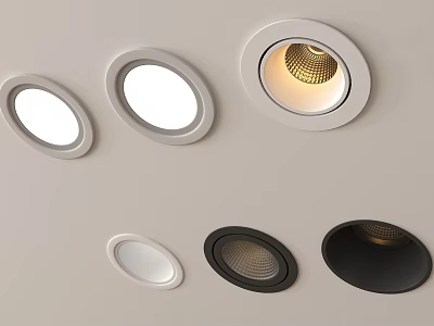 Contemporary Ceiling Downlights And Spotlights In White Black With Illuminated Interior Design 3d model
