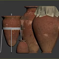 Decorative Red Pottery Jars With Lid Various Sizes And Metal Stand