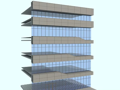 Modern Multi Storey Building Facade With Glass Curtain Walls And Horizontal Projecting Elements 3d model