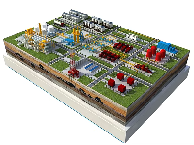 Aerial View Planning of Industrial Facility With Multi colored Buildings Green Areas and Layout Design 3d model