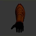 Red Ornate Weapon Vambrace With Intricate Patterns And Black Combat Glove