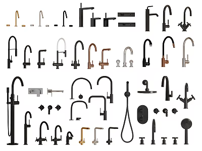 Various Modern Faucet Designs For Kitchen And Bathroom With Different Finishes 3d model
