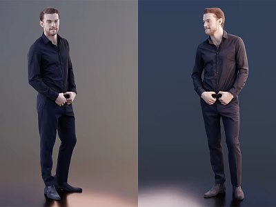 Elegant Man in Dark Shirt and Pants Standing with Hands at Waist 3d model