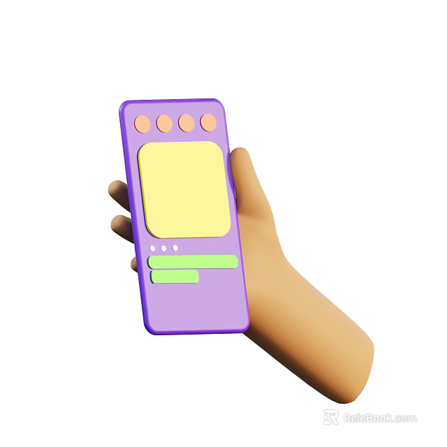 Game Movie Character Holding Purple Handheld Device With Yellow Screen Orange Buttons And Green Strips 3d model 