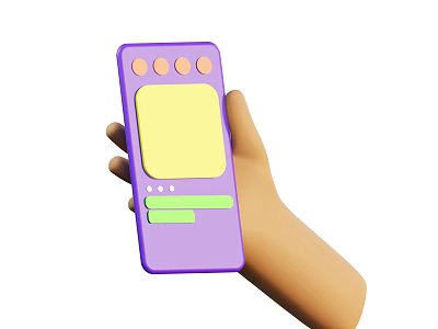 Game Movie Character Holding Purple Handheld Device With Yellow Screen Orange Buttons And Green Strips 3d model