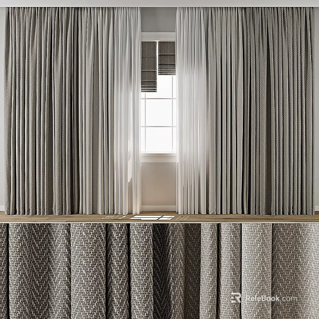 Elegant Modern Gray Curtains For Window Interior With Textured Fabric Styles 3d model