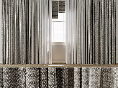 Elegant Modern Gray Curtains For Window Interior With Textured Fabric Styles 3d model