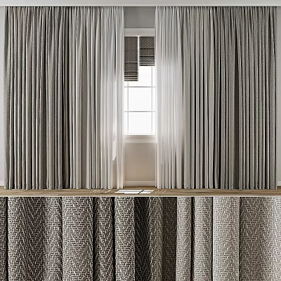 Elegant Modern Gray Curtains For Window Interior With Textured Fabric Styles 3d model
